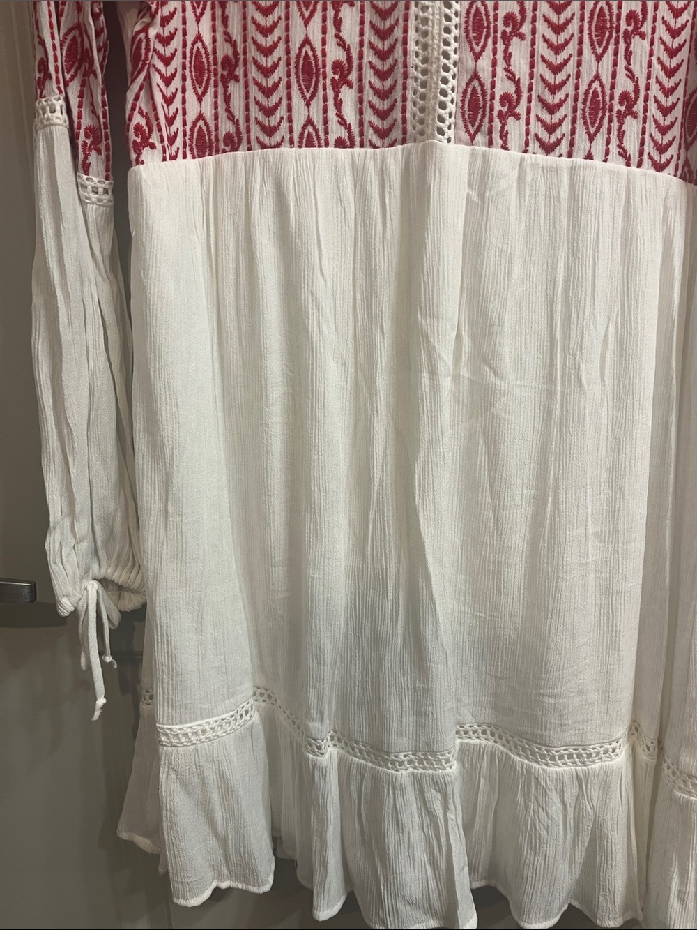 Xhilaration White Peasant Dress with Red Embroidered Yoke - Picture 6 of 13
